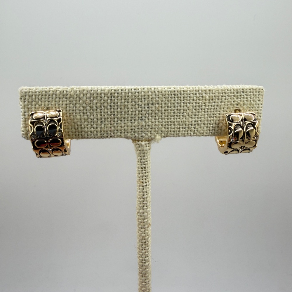 Authentic COACH engraved signature, w/ rhinestones huggie hoop earrings! - Picture 9 of 15